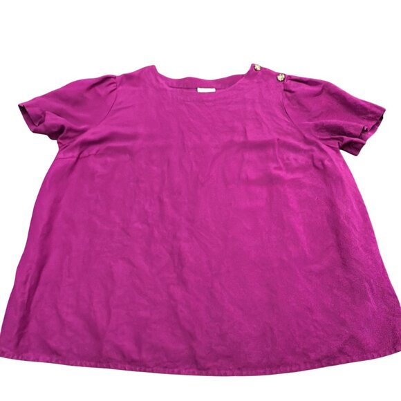 Ava & Viv Shirt Women 1X Pink Linen Blend Short Sleeve Pullover Blouse - Picture 8 of 9